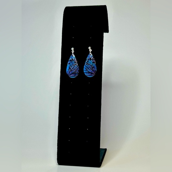 Sterling Silver Vibrant Blue Purple Morpho Butterfly Wing Teardrop Earrings - Picture 3 of 3